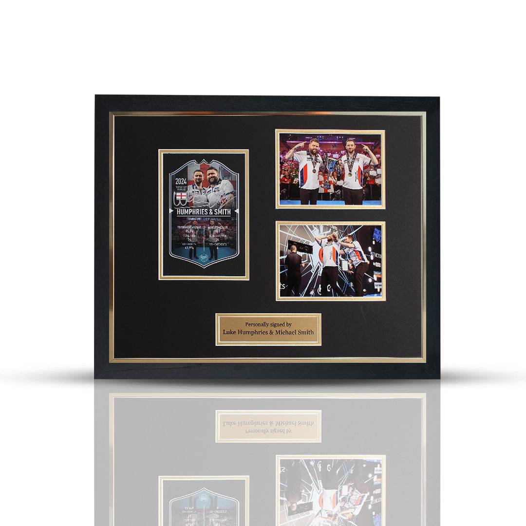 Luke Humphries x Michael Smith Framed Signed World Cup of Darts Card.