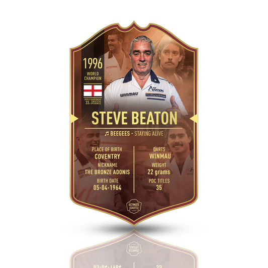 Steve Beaton Signed Ultimate Card – Classic card showcasing "The Bronzed Adonis," autographed for darts enthusiasts.