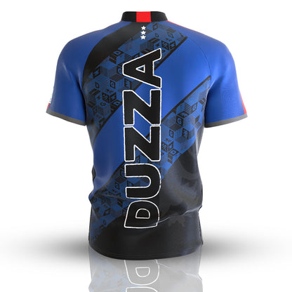 Glen Durrant Official Replica Shirt (Back) – Blue and black design with "Duzza" branding, ideal for darts enthusiasts and collectors.