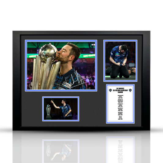Luke Humphries Signed World Cup Photo – High-quality photograph autographed by the 2024 World Champion, celebrating his World Cup victory.