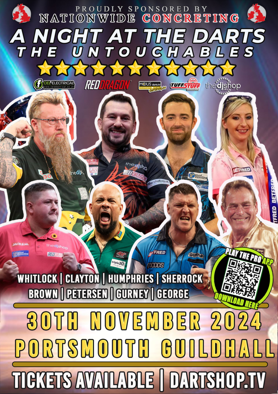 A Night at the Darts Portsmouth 30th November 2024 Darts Tickets, Darts Clothing